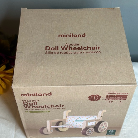 Miniland Wooden Doll Wheelchair Made with ECO Quality, FSC Certified Forest 18M+ - Picture 10 of 14